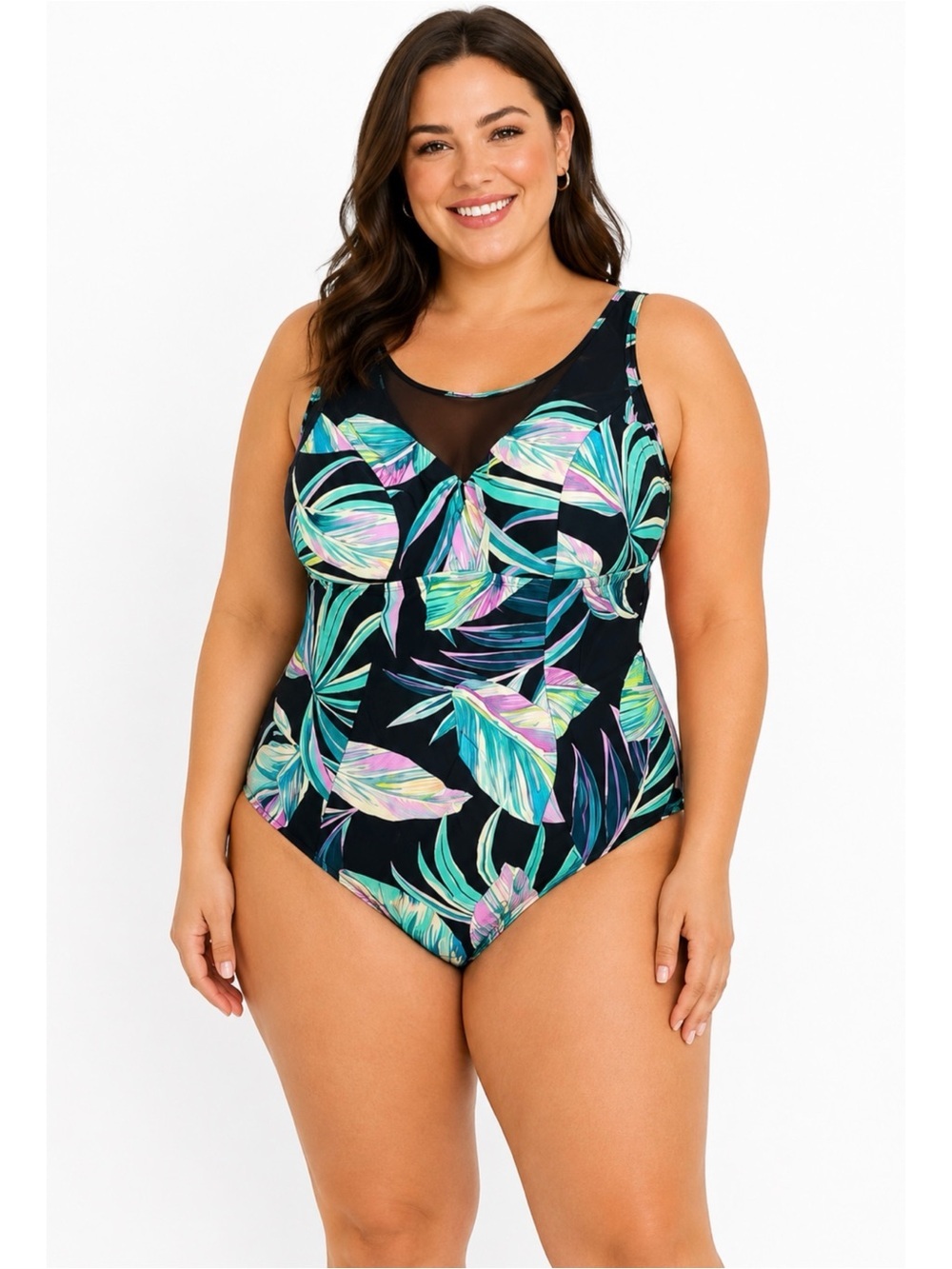 TORRID | Wireless Mesh High Neck Tropical Print One Piece Swimsuit Sz. 3 or a 3X